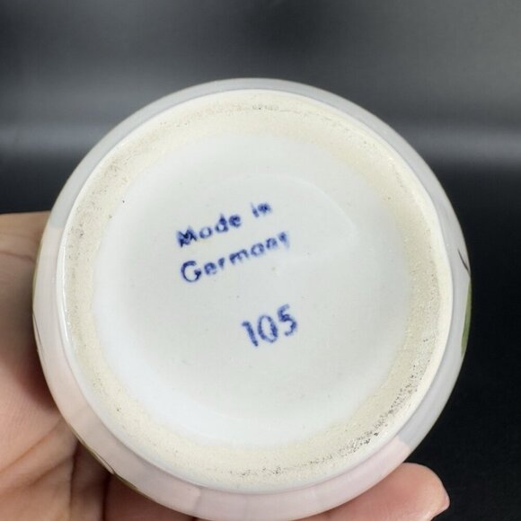 Vintage German Pottery Vase Vessel Flower Pot Planter Ceramic Flower Pattern VTG - Picture 5 of 12